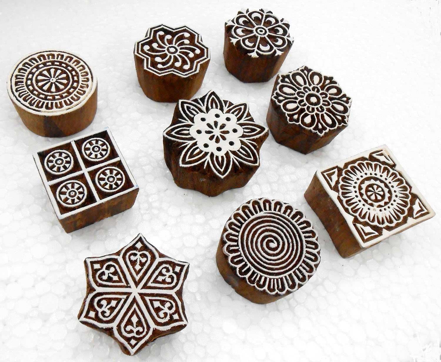 Handcarved Wooden Block Printing Stamps (Set of 9) for Textile Designing/Craft Printing Pattern for Saree/Scrapbookng/Tattoo - Image 3