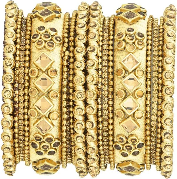 Aheli Ethnic Handmade Silk Thread Faux Stone Studded Bangle Set Bracelet Chudha Indian Wedding Festive Wear Fashion Jewelry Gift for Women Blue - Image 7