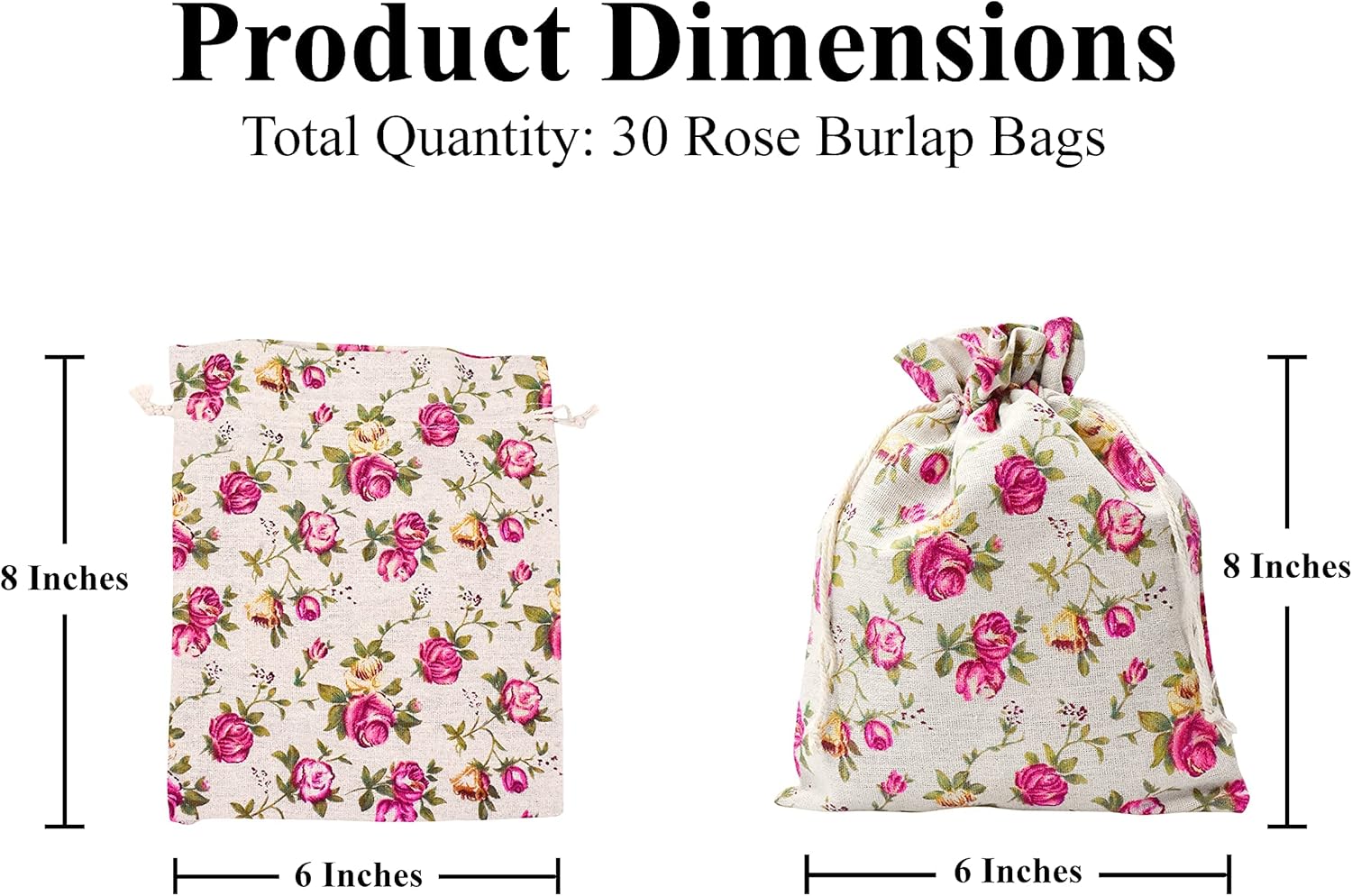 Mandala Crafts Rose Burlap Drawstring Bags - Floral Gift Bags – Flower Linen Burlap Bags with Drawstring Small Pouches for Wedding Party Favor Jewelry 30 Bags 6X8 Inches - Image 2