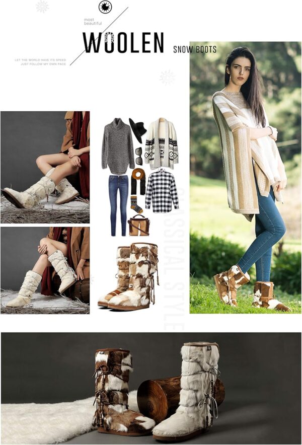 AU&MU Aumu Womens Comfort Suede Fur Shearling Stylish Knee High Winter Snow Boots Women Sheepskin - Image 4