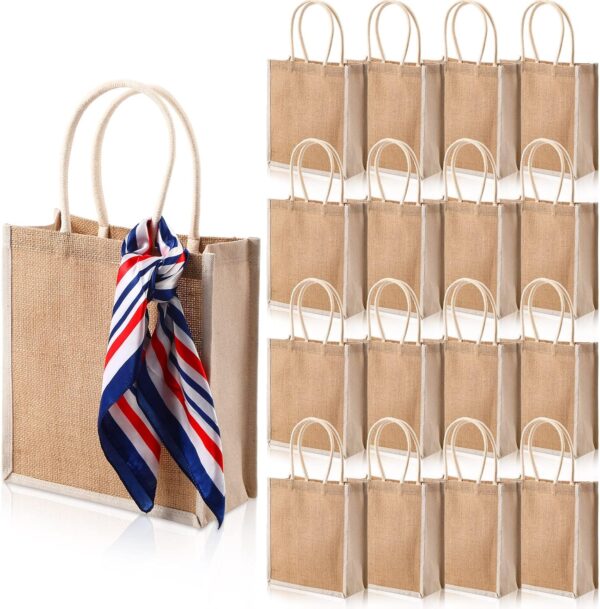 16 Pack Burlap Tote Gift Bags Burlap Beach Bags with Soft Handles Heavy Duty Multipurpose Jute Shopping Bags for Groceries Jute Tote Bags for Women Shopping DIY Pool Beach Trip Bridesmaid Wedding