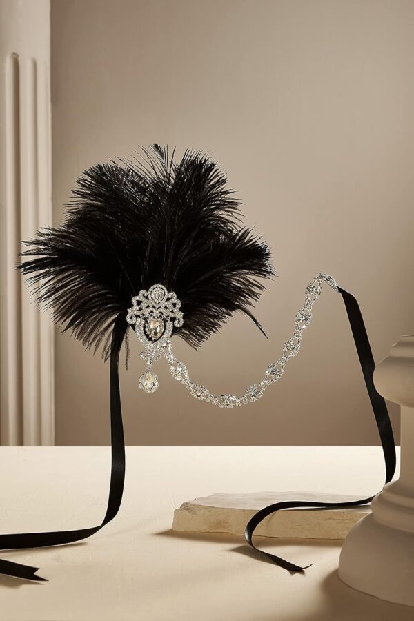 BABEYOND Women's Ostrish Feather Crystal Teal Headband Wedding Bridal Feather Headband Flapper Headpiece 1920s - Image 4