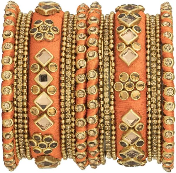 Aheli Ethnic Handmade Silk Thread Faux Stone Studded Bangle Set Bracelet Chudha Indian Wedding Festive Wear Fashion Jewelry Gift for Women Blue - Image 7