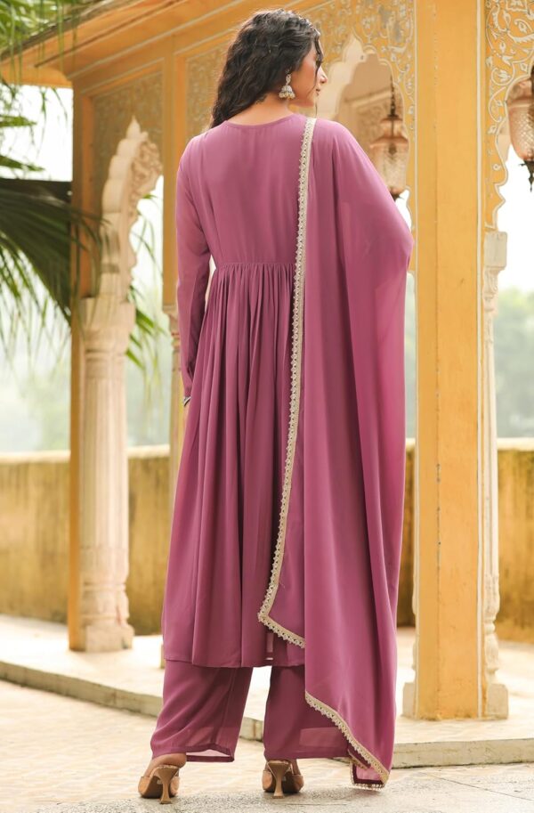 Janasya Indian Women's Georgette Yoke Embroidered A-Line Kurta Set - Image 7