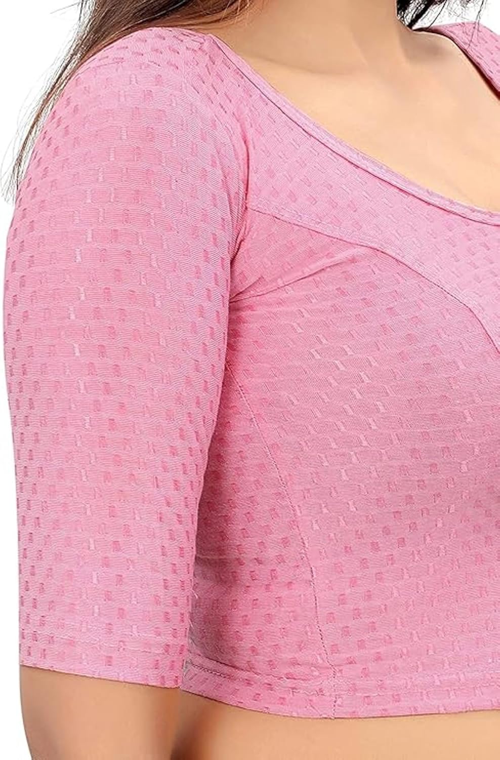 Readymade Saree Blouse For Women Round Neck Cotton Lycra Stretchable Stylish Look () - Image 5