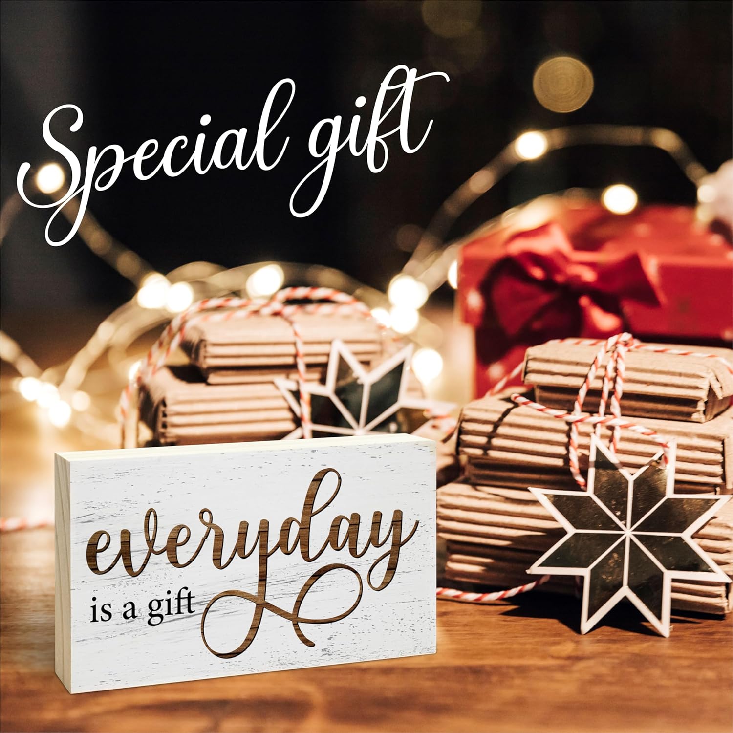 Rustic Wooden Block Sign - Everyday Is A Gift - 5"X3" Postive Pine Wood Plaque, Home & Garden Decor, Housewarming Gift For Friends, Desk & Tabletop, Shelf Accessories - A14 - Image 4