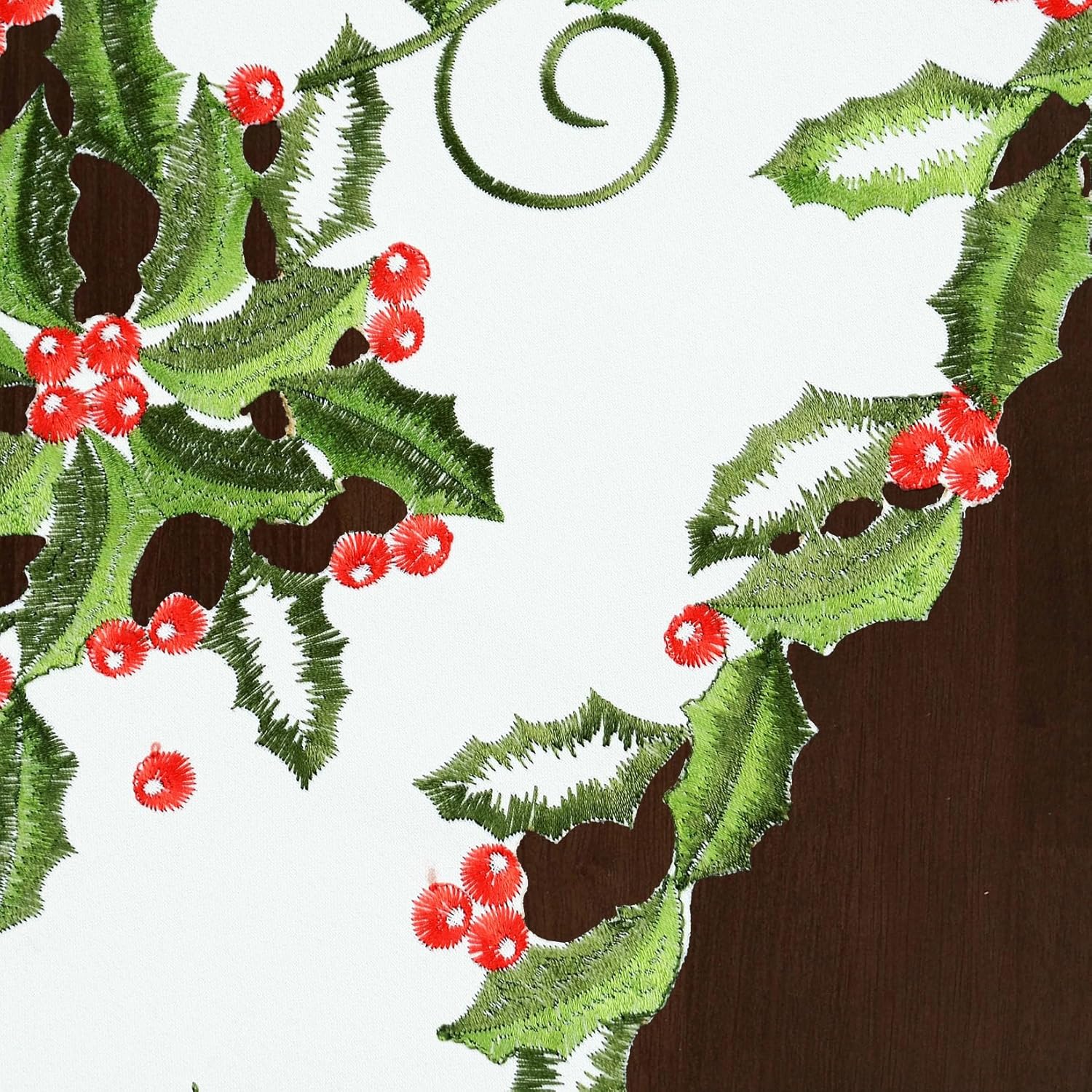 Grelucgo Embroidered Holly Leaves and Berries Table Runner for Christmas Holidays (14x70 Inches) - Image 4