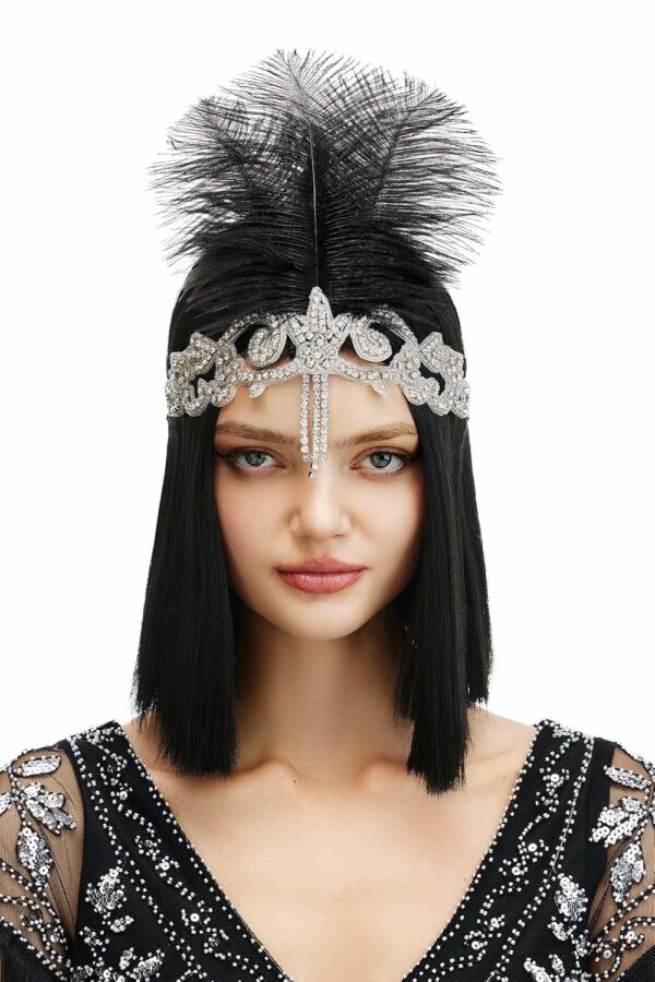 BABEYOND 1920s Headpiece Flapper Headband - Roaring 20s Crystal Showgirl Hair Band Great Gatsby Headband with Feather