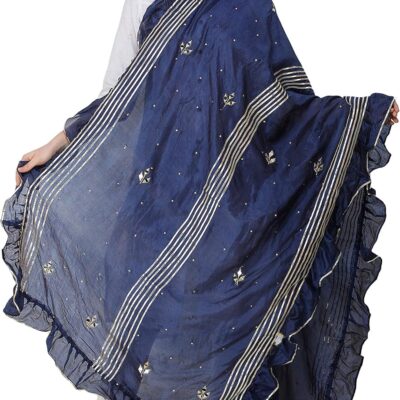 Exotic India Dupatta from Amritsar with Gota Patches and Frill Border - Art Silk