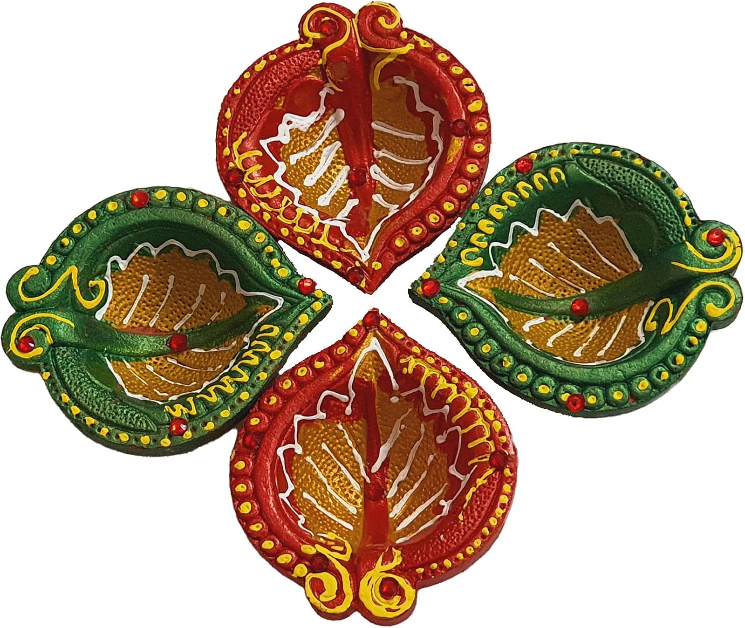 Diwali Diya - Clay Diya - 4 Pcs Clay Diyas Large Size for Pooja - Diwali Diya Hand Made & Hand Painted Diwali Diyas Gift Box Packed in Bubble Wrap( Cotton Wicks Included )