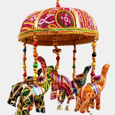 Elephant Door Hanging Handicraft Rajasthani Gujarati Style Wall Main Door Window Feng Shui Hanging Traditional Ethanic Latkan Toran with Tokri/Umbrella for Home & Office Décor
