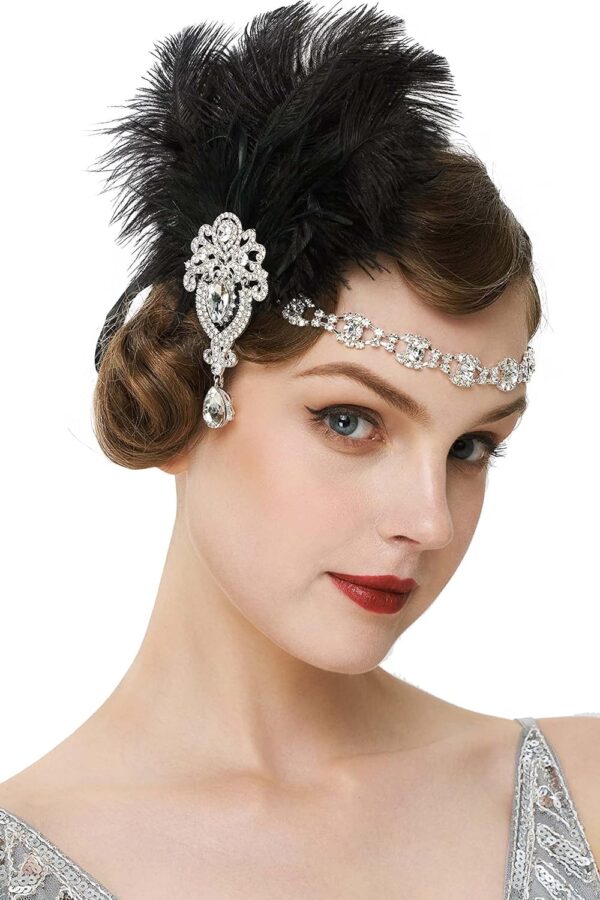 BABEYOND Women's Ostrish Feather Crystal Teal Headband Wedding Bridal Feather Headband Flapper Headpiece 1920s