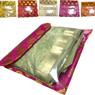 LOVENSPIRE 5 Assorted Brocade Sari Bags with Zipper Closure Clothes Organizer Sari Storage Bag for Wardrobe and Gifting Storage Wedding Favor Cloth Case Birthday