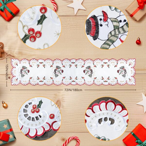White Snowman Christmas Table Runner – 72 Inches Long Xmas Tablerunner Lace Embroidered, Elegant Winter Scene Theme Runner, Festive Holiday Décor for Dining Table Center,6 Ft - Image 2