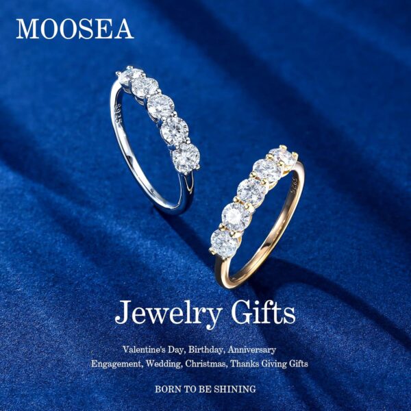 5 Stone Moissanite Rings for Women, 3.75MM D Color VVS1 Clarity Lab Created Moissanite Anniversary Rings 14K White Gold Filled S925 Sterling Silver 5 Stone Moissanite Wedding Bands for Women Jewelry - Image 3