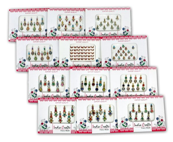 ™ 12 Packs- 100 Multicolored long Bindis Forehead Tika Face Jewels - Image 2