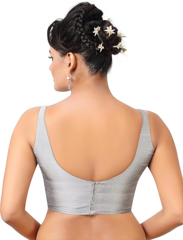 Womens Solid Pattern Sleeveless Padded Readymade Saree Blouse - Image 2