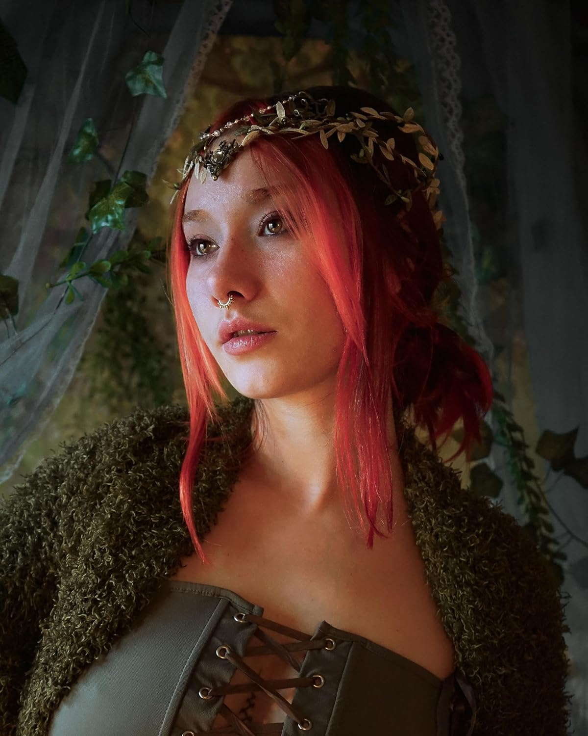 MOSTORY Handmade Forest Leaf Crown - ELf Woodland Hadpiece Fairy Green Branch Tiara Elven Vine Circlet with Rhinestone Tassel for Renaissance Party Cosplay Halloween Photo Prop - Image 4