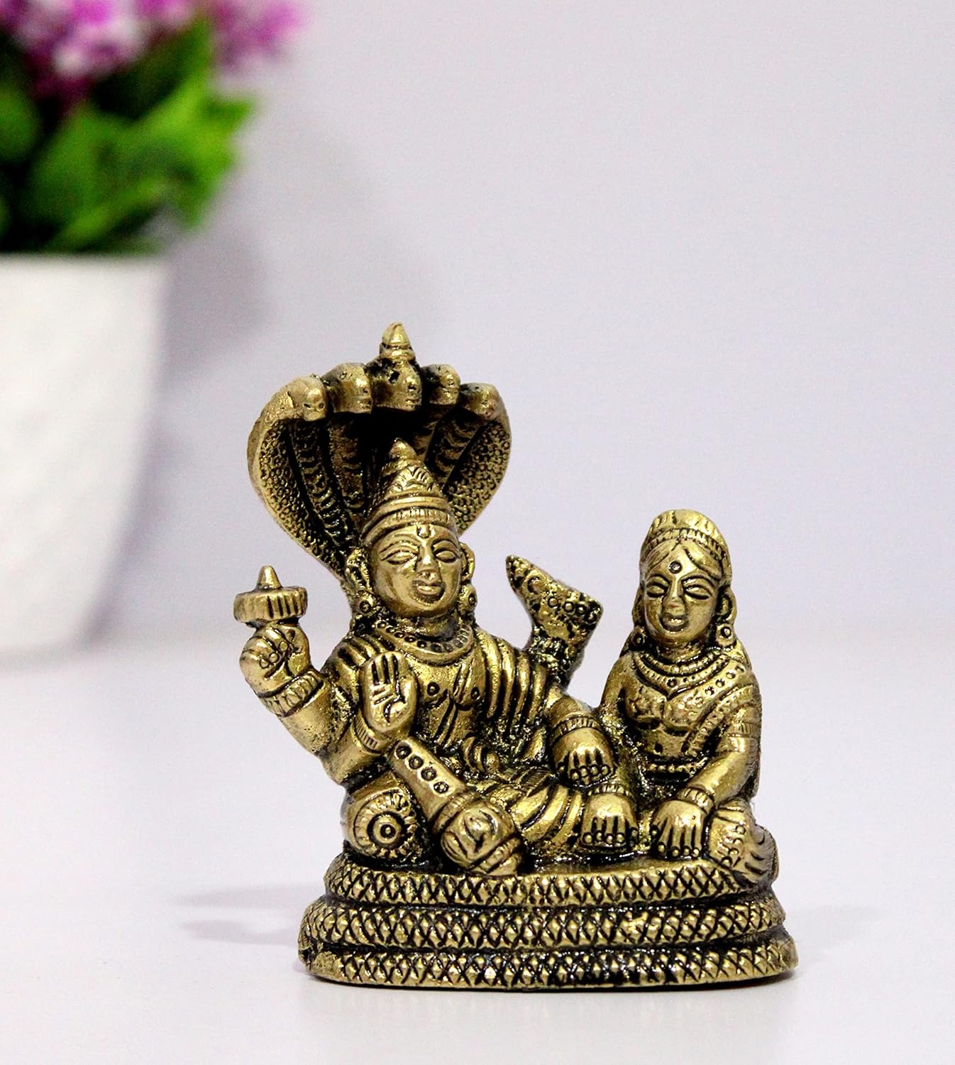 eSplanade Brass Lord Vishnu Laxmi in Ksheer Sagar - Lakshmi Narayan - Murti Idol Statue Sculpture - Golden - 3.1" Inches - Image 2