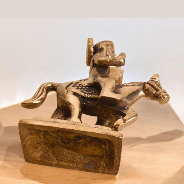 Brass Statue of Jaharveer Ji Sitting on Horse | Ramdev Pir Idol | Ramdev Murti Sculpture | Spiritual Idol for Pooja Home Temple Decor Gift Showpiece 3.5" Inch (180 Grams) - Image 5