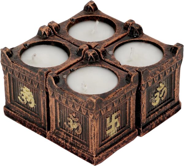 4 Pc Set Tulsi Decorated Clay Diya Wax Filled Dia for Diwali Puja Pooja Handmade | Terracotta Earthen Diya Handpainted Antique Colors | Vilakku Oil Lamp | Natural Mitti Diya | Indian Gift - Image 2