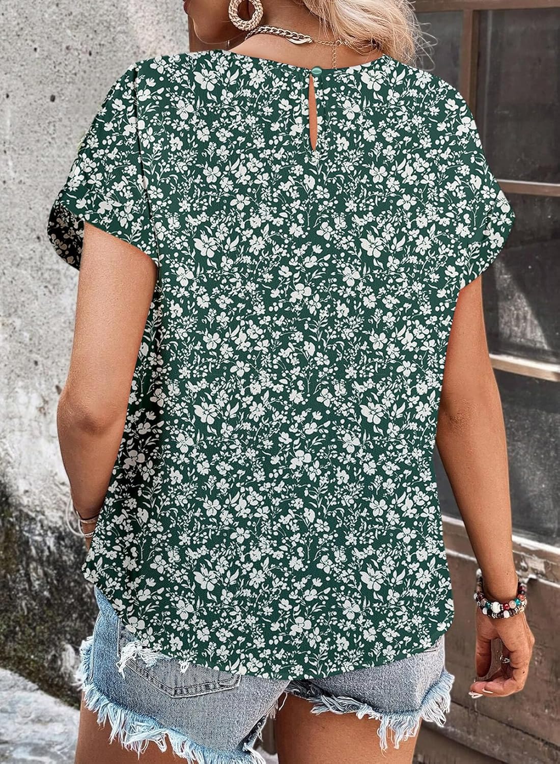 Dokotoo Women's Casual Crewneck Boho Short Sleeve Shirts 2024 Summer Floral Print Chiffon Blouses Bohemian Top Shirts - Image 3