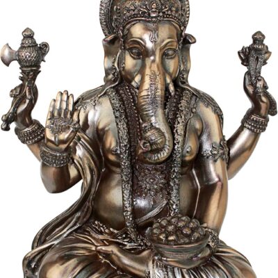 Design Toscano Sitting Ganesha Hindu Elephant Man Indian-Style Statue Figurine, 8 inches wide, 11 inches tall, Cast Stone Resin, Bronze Finish