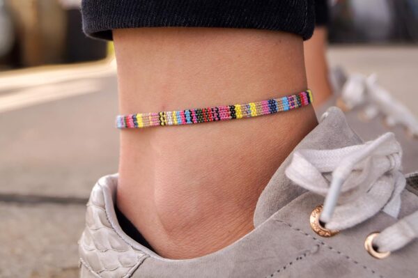 Boho Surfer Anklet Unisex - Ethnic Ankle Bracelet Women & Men - Handmade Beach Jewelry & Festival Accessories - 100% Waterproof & Adjustable - Thin String Rope Hippie Anklet (Yellow) - Image 2