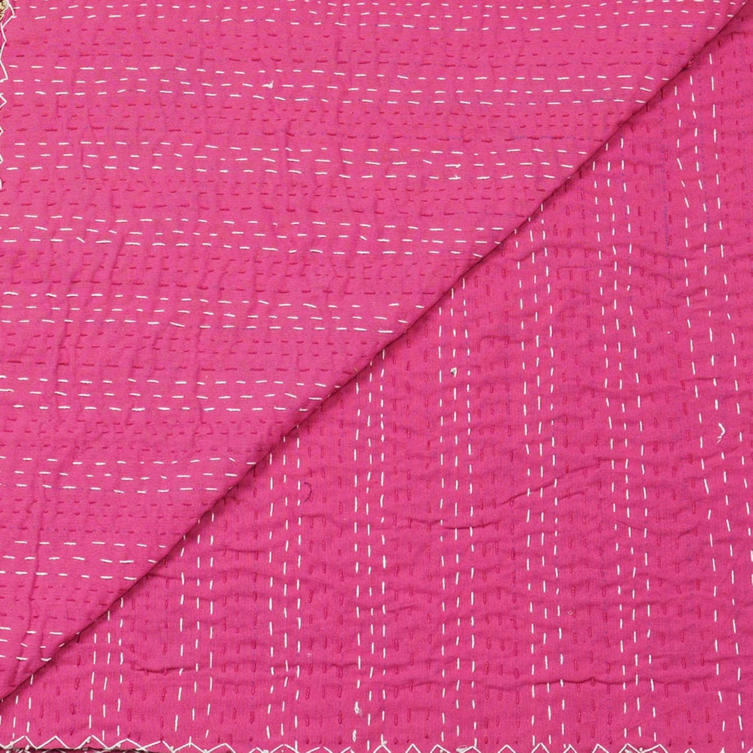 Marubhumi Quilts Indian Handmade, Reversible, Vintage Kantha Quilt, Comforter, Cotton Bedding Bedspread, Dark Pink, Queen - 90 x 108 Inches - Image 4