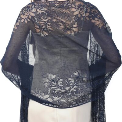 Ladiery Women's Floral Lace Scarf Shawl with Tassels, Soft Mesh Fringe Wraps for Wedding Evening Party Dresses