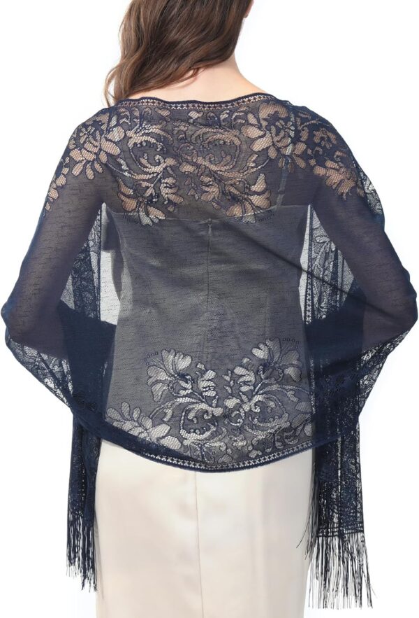 Ladiery Women's Floral Lace Scarf Shawl with Tassels, Soft Mesh Fringe Wraps for Wedding Evening Party Dresses