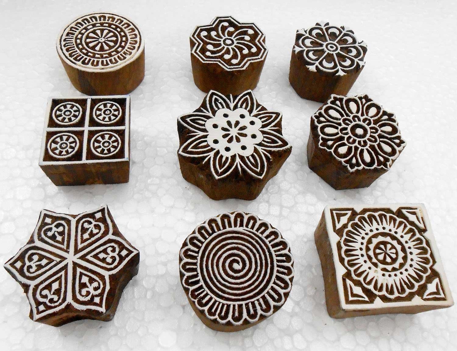Handcarved Wooden Block Printing Stamps (Set of 9) for Textile Designing/Craft Printing Pattern for Saree/Scrapbookng/Tattoo - Image 4