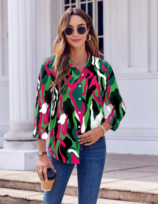 Zeagoo Button Down Shirts for Women Dressy Floral Printed Long Sleeve Blouse Business Casual Work Tops - Image 5