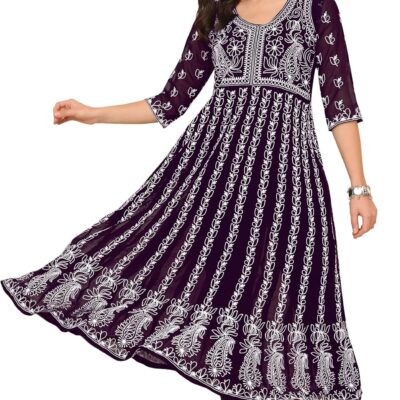 Women's Georgette Chikankari Embroidery Anarkali Kurta & Dupatta Set