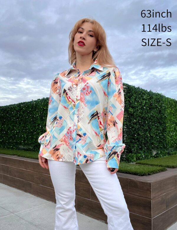 Zeagoo Womens Shirts Button Down Printed Lantern Long Sleeve Blouse Fashion Casual Tops 2024 - Image 2