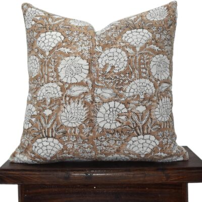 Block Print Pillow Cover 20x20 Inch Floral Decorative Handmade Pillow Farmhouse Outdoor Cushion for Home Decor Handloom Thick Cotton Throw Pillows for Sofa and Couch (Turtle, Brown)