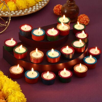 TIED RIBBONS Clay Diya Set of 20 | Handmade Terracotta Diyas for Indian Pooja Puja Oil Diya Lamp for Mandir, Temple, Indian Gift Items - Diwali Decorations for Home
