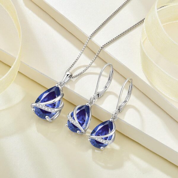 Teardrop Jewelry Set for Women 925 Sterling Silver Tanzanite Necklace and Earrings Set December Birthstone Jewelry Gifts for Her - Image 4