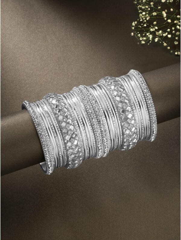 Aheli Ethnic Colorful Metal Bangles Chudha Set Stone Studded Bangle Set Indian Wedding Wear Fashion Jewelry Gift for Women - Image 3