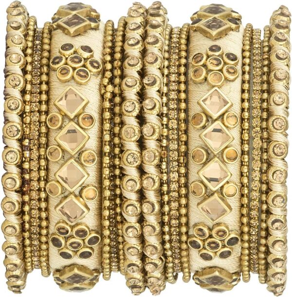 Aheli Ethnic Handmade Silk Thread Faux Stone Studded Bangle Set Bracelet Chudha Indian Wedding Festive Wear Fashion Jewelry Gift for Women Blue - Image 7