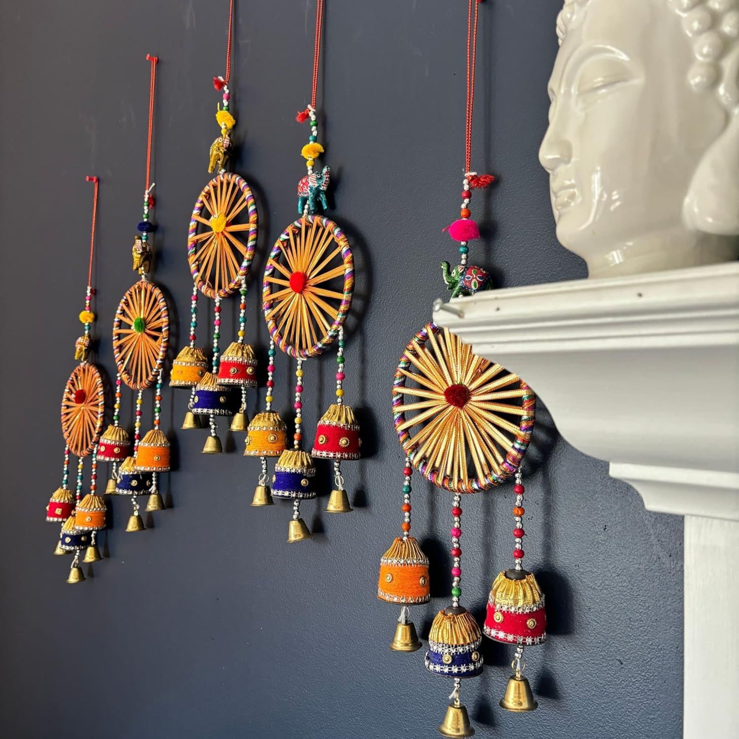 LOVENSPIRE Rajasthani Ring Elephant Wall Door Hangings with Bells Traditional Handicraft Hanging Decorative Latkan for Home Office Decor Diwali Decoration Wall Art Housewarming Gifts - Image 3