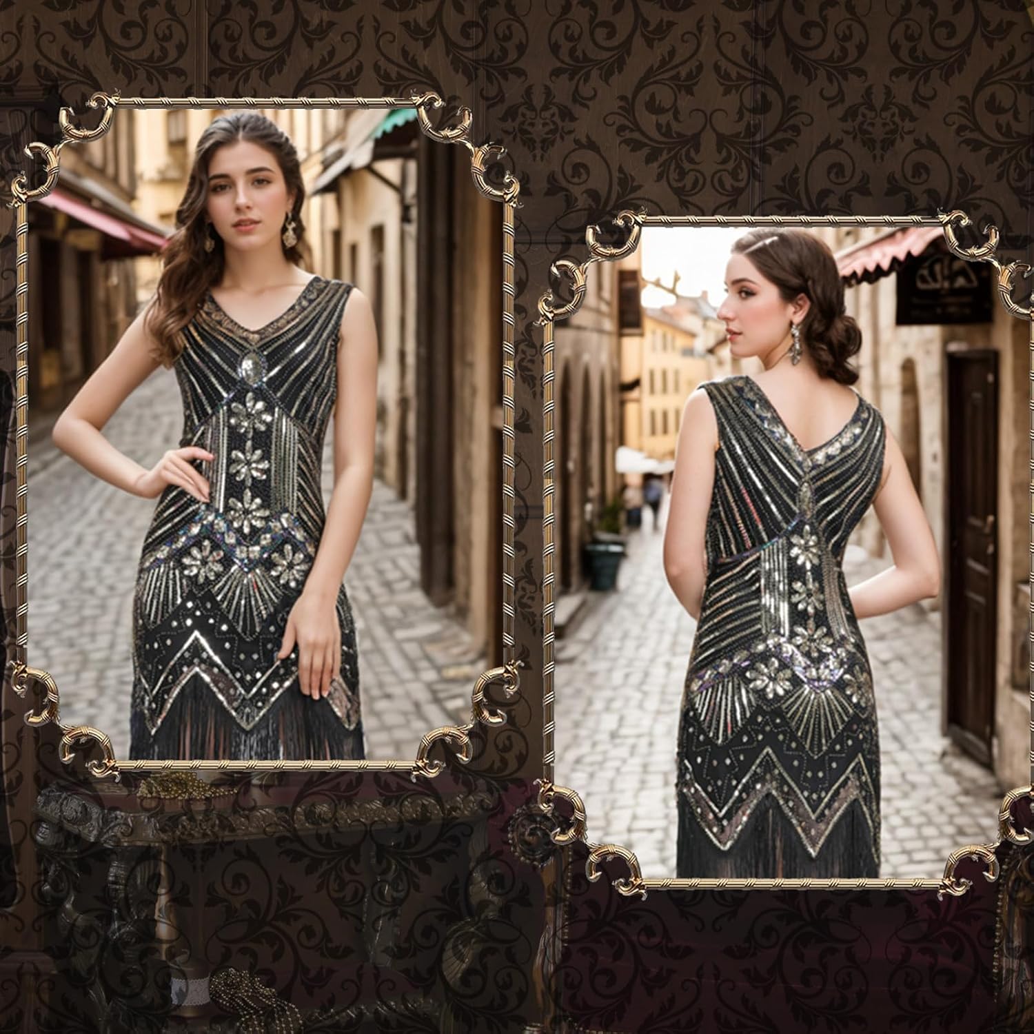 FEPITO 1920s Flapper Dresses for Women, Fringed Sequin Great Gatsby Dress for Women with 20s Accessories, Roaring 20s Costume - Image 4