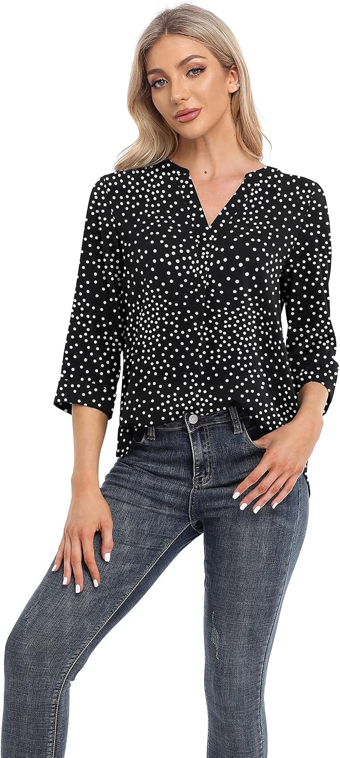 VIISHOW Womens Tops Casual Chiffon Blouses Tops 3/4 Sleeve V Neck Tunic Top Loose Shirt - Image 3