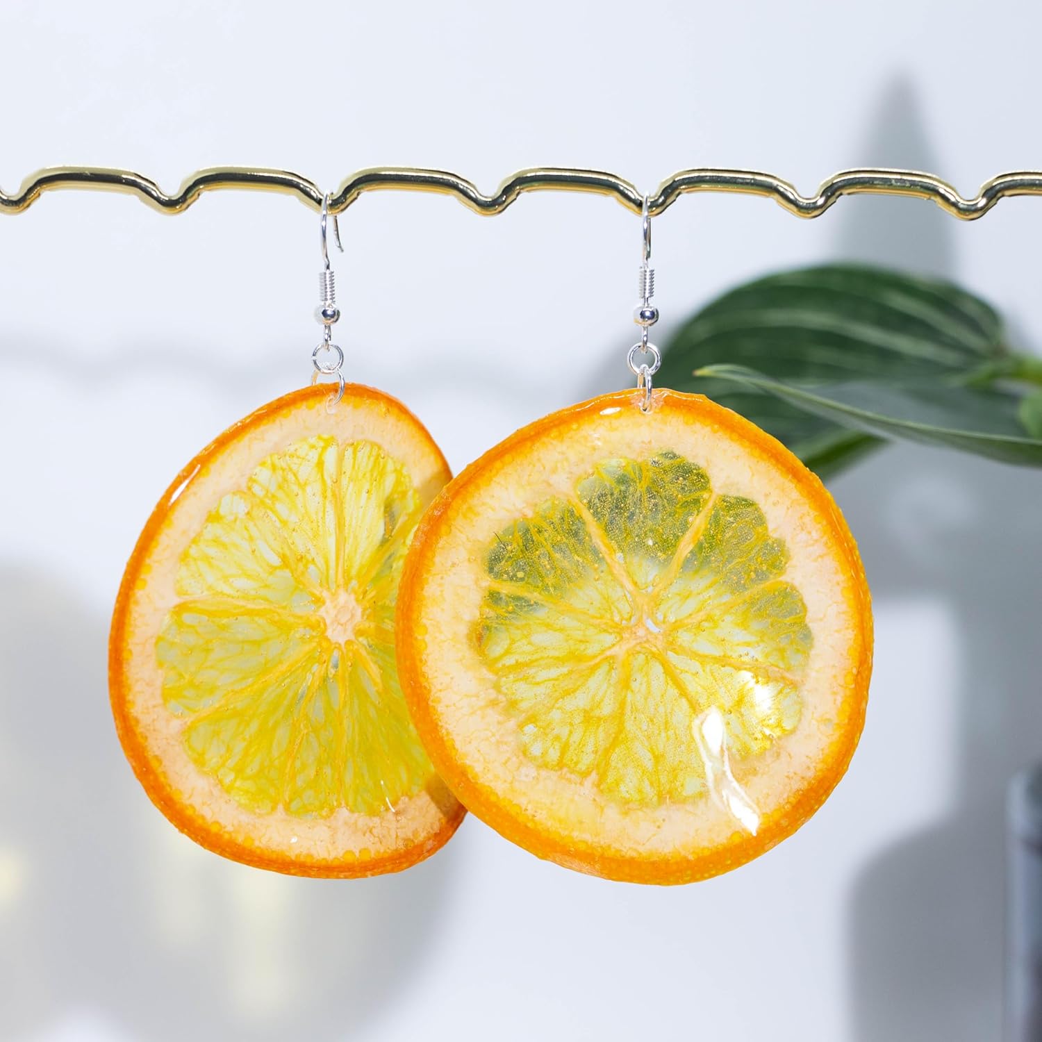 Handmade Real Orange Fruit Earrings, Green Pressed Orange Natural Earrings, Dried Orange Resin Jewelry, Mother's Day Gift(Silver Hooks) - Image 6