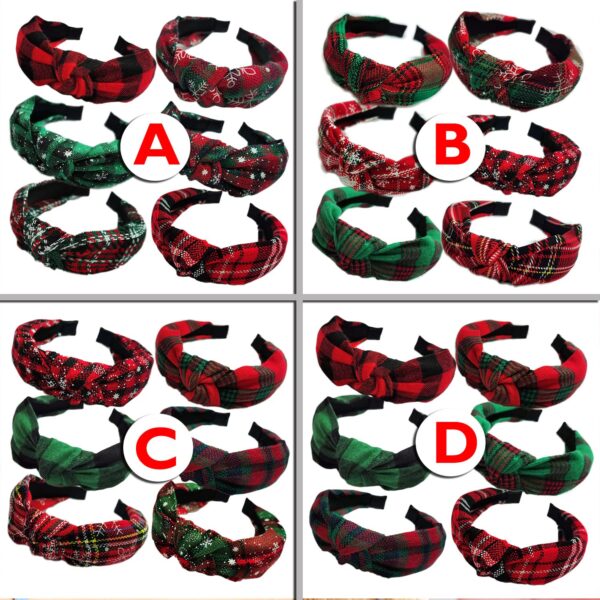 6PCs Christmas Knotted Plaid Headbands Fashion Vintage Turban Green Hair Band Retro Wide St. Patrick's Day Headband for Women Girl Christmas Hair Accessories (D-6PCs) - Image 6