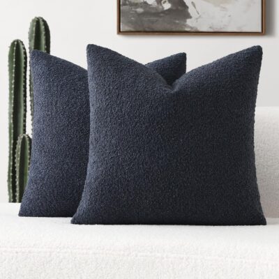 FUTEI Pack of 2 Navy Blue Boucle Accent Decorative Throw Pillow Covers,18x18 Inch Soft Solid Textured Cushion Case,Home Decor for Couch Bed Living Room
