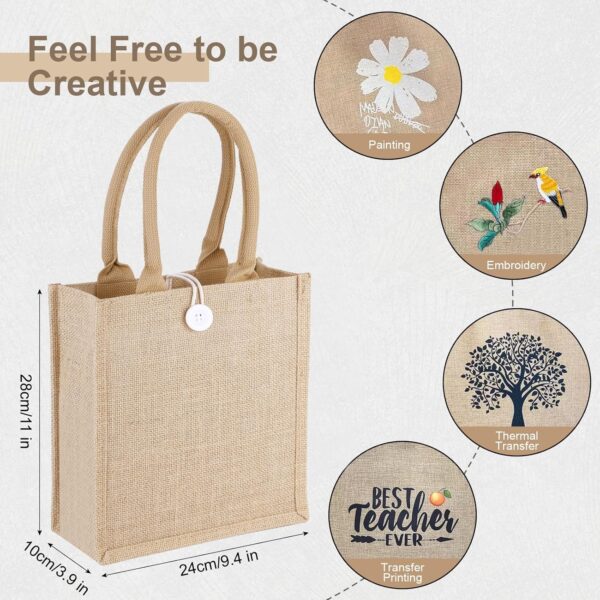 10 Pack Burlap Tote Bags Reusable Jute Bags with Handles Blank Burlap Tote Large Jute tote 11X9.4X4Inch Burlap Gift Bags for Grocery Shopping Wedding Travel Bachelorette Party Embroidery DIY Art - Image 3