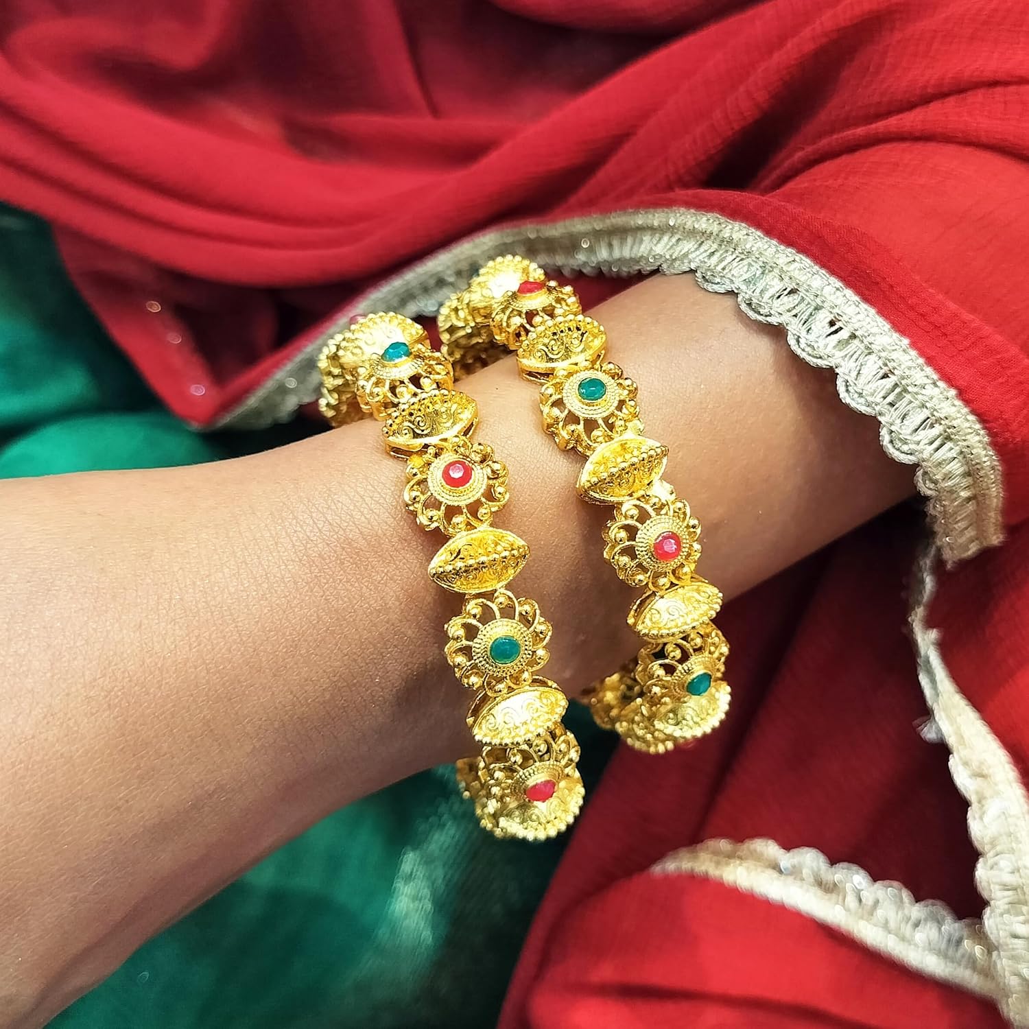 Efulgenz Gold Tone Indian Bangle Set for Women Antique Bangle Set Indian Gold Tone Crystal Floral Bangles Bracelet Indian Bridal Jewelry for Wedding Bollywood Fashion Jewelry - Image 4