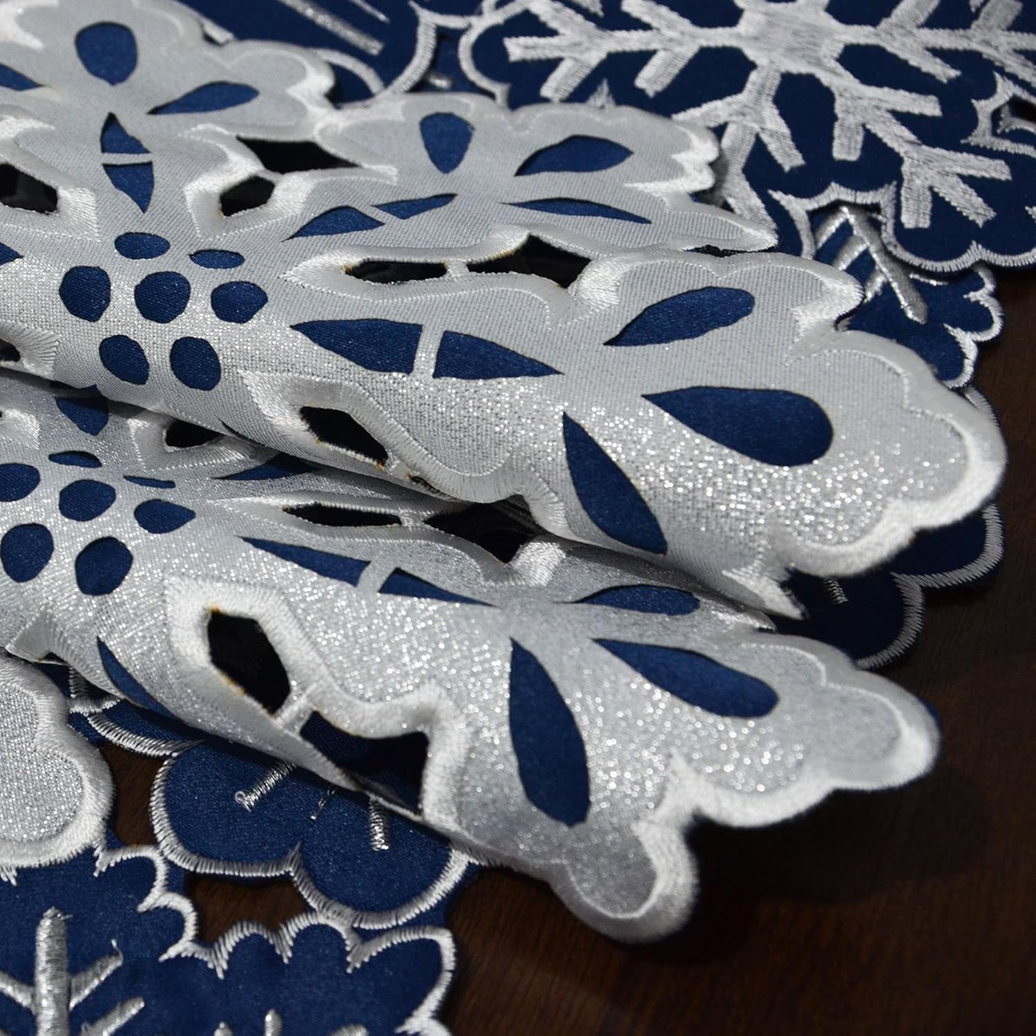 Grelucgo Embroidered Navy Blue Snowflake Table Runner, Christmas Party Decor, Winter Holiday Decorations (14x107 inches) - Image 3