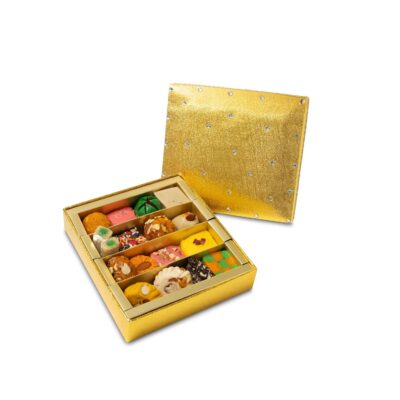 Sukhadia's Indian Sweets Gift, Festive Gold Box with Kundan gems, Premium Assorted Mithai, 24oz